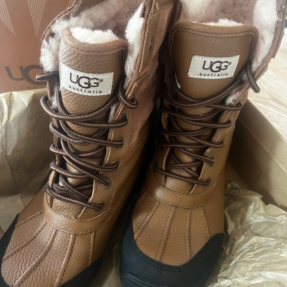 UGG Brown and Black Winter Rain Boots with Fleece Lining